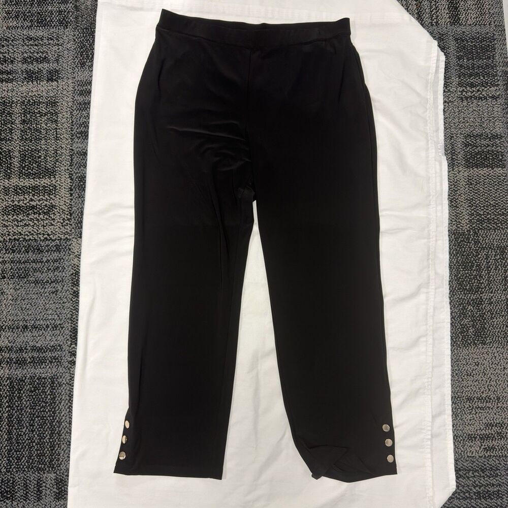Dennis Basso Petite Luxe Crepe Slim Leg Pants w/Button Detail